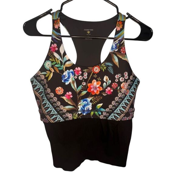 Johnny Was Bee Active Floral Pattern Cross Back Sports Bra/Tank - Picture 1 of 5